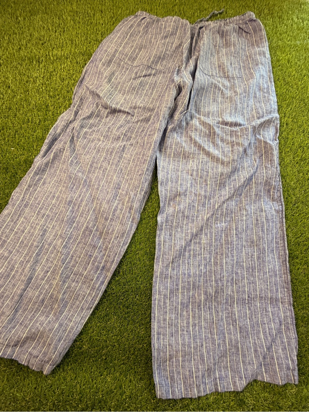 J. Crew Blue Pinstripe Wide-Leg Linen Pants